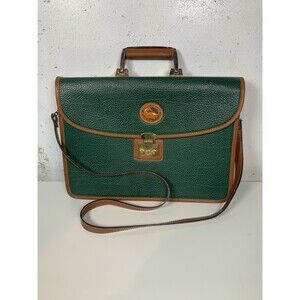 VTG Dooney & Bourke Green /Brown Pebble Leather Handle Briefcase/Document Bag